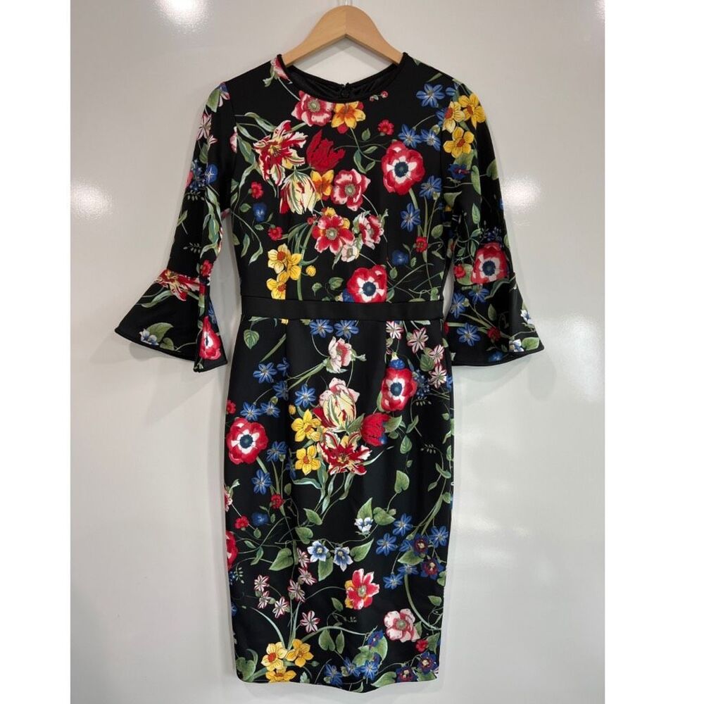 7th Avenue Floral Midi Dress Bell Sleeve Small